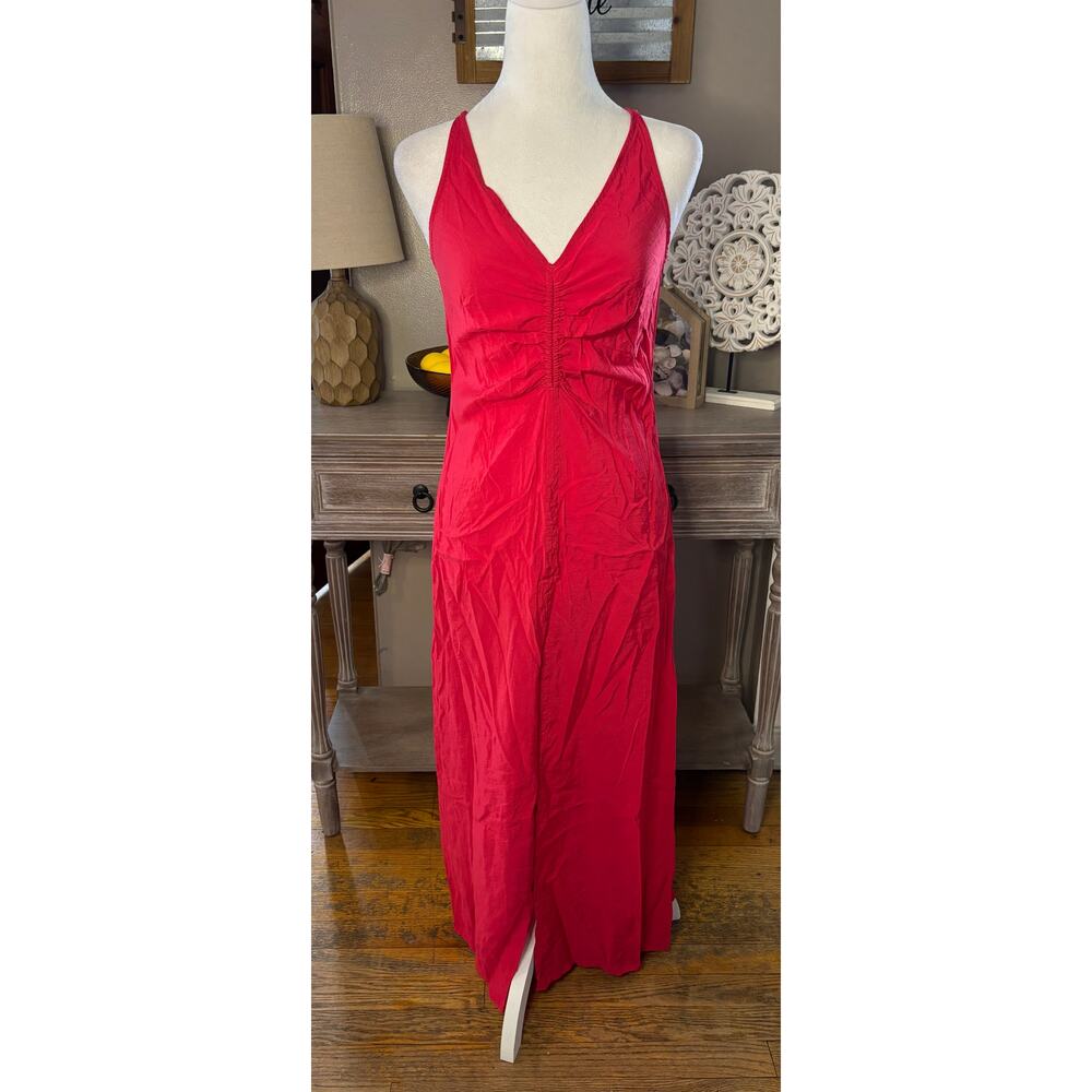 GAP Ruched Slip Midi Dress Slipper Red Strappy Back 
Small - Picture 3 of 10